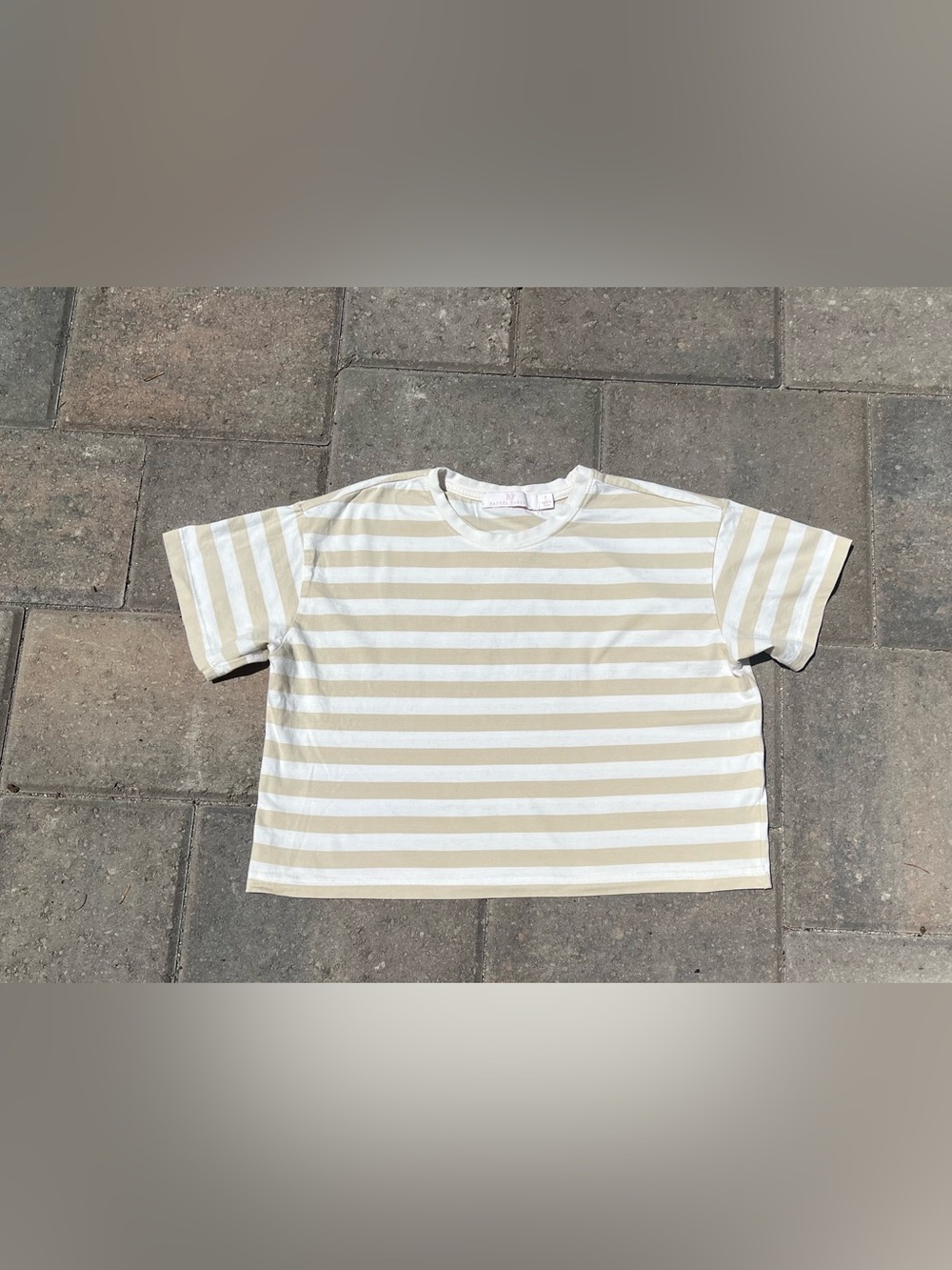 Rachel Parcell RP Beige & White Striped Boxy Tee - Size S